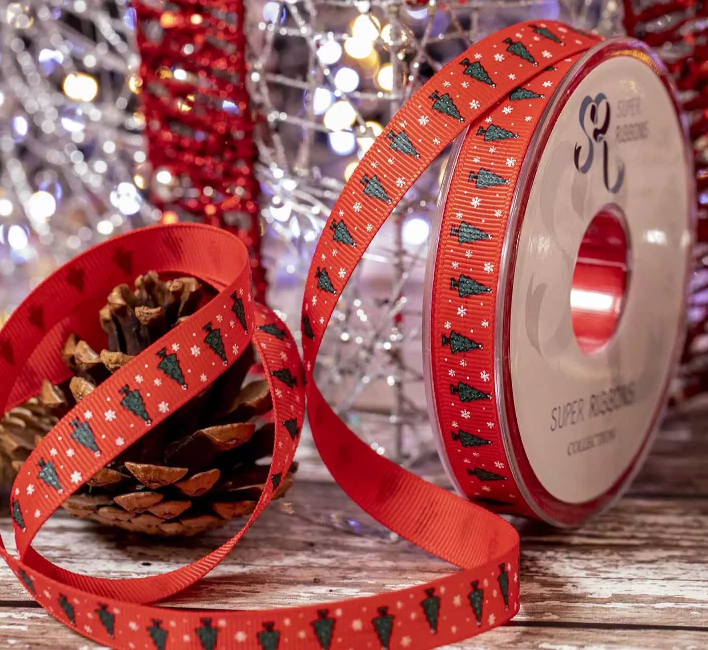 10mm Grosgrain With Xmas Tree Design