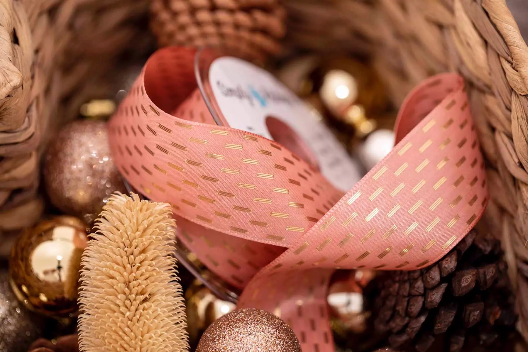 Rose Gold Taffeta Ribbon With Gold Stitching