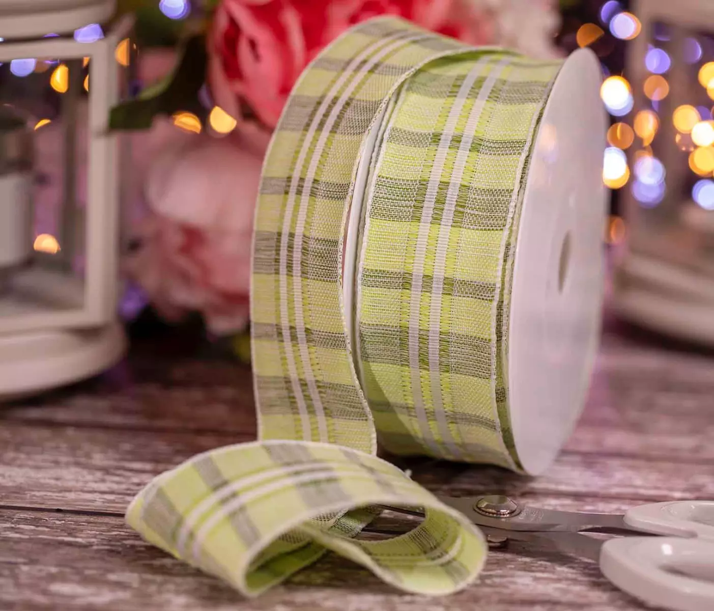 Green and Moss Green Check Ribbon