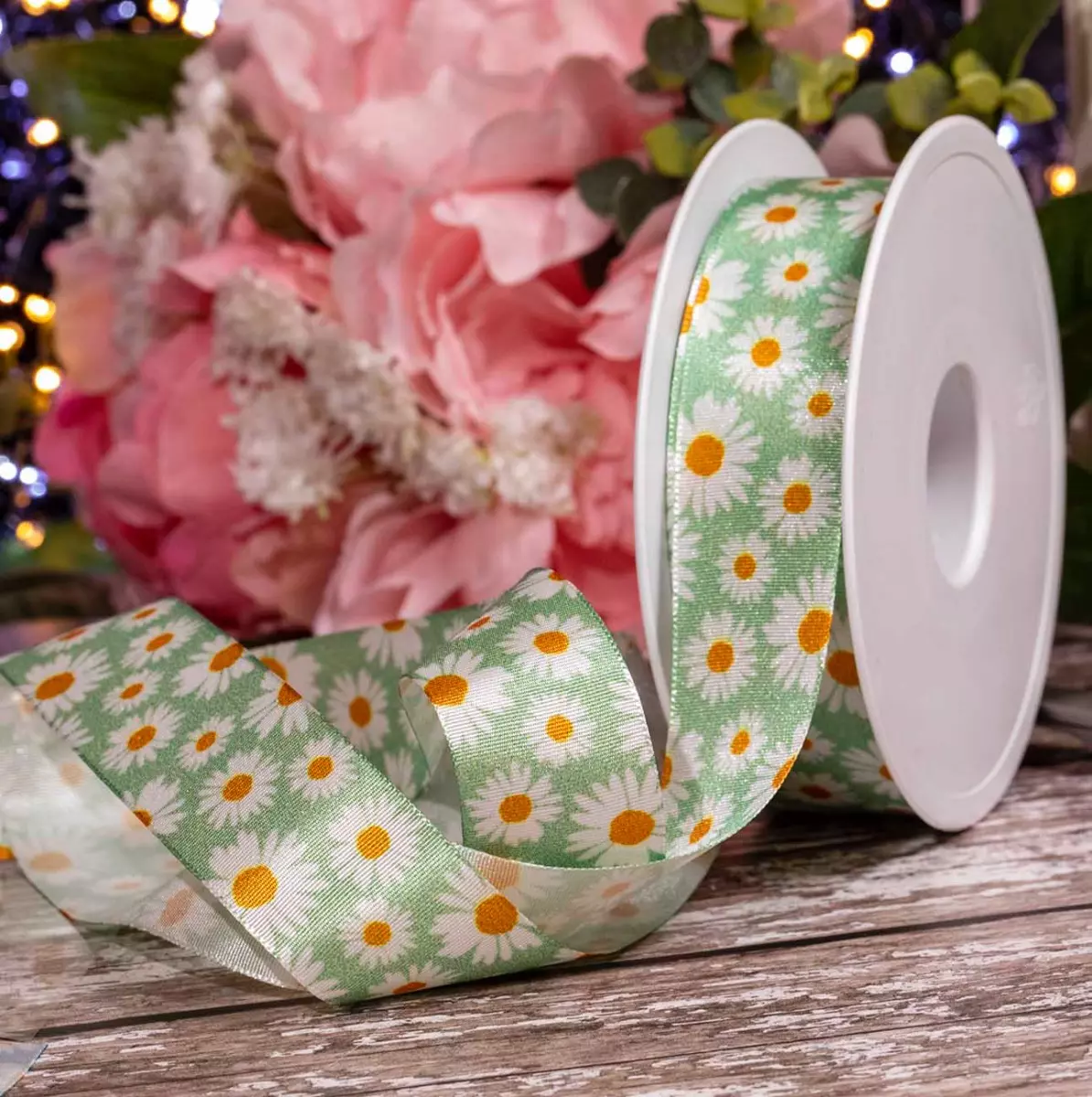 Green Daisy Print Ribbon