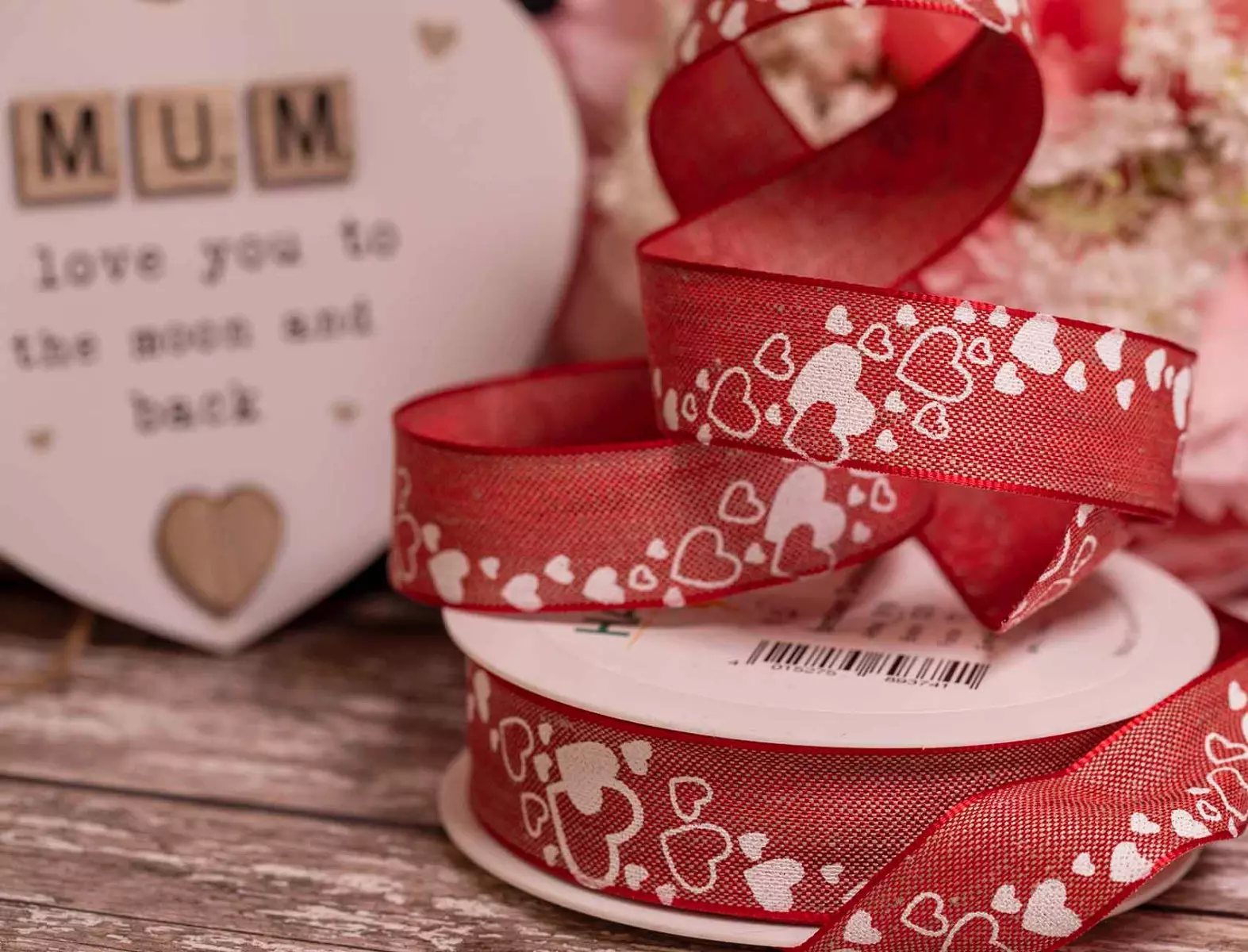 Love Heart ribbon in red with white hearts