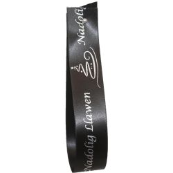 Black & Silver Welsh Christmas Ribbon Nadolig Llawen 25mm