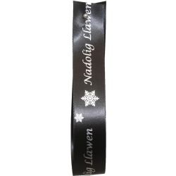 Black & Silver Snowflake Welsh Christmas Ribbon Nadolig Llawen 25mm