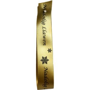 Gold Welsh Christmas Ribbon Nadolig Llawen Snowflake 15mm