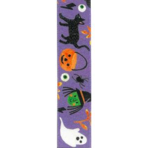 25mm satin ribbon with this bewitched halloween design by Berisfords ribbons