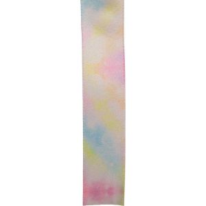 Pastel rainbow cloud ribbon print in a 25mm width on satin ribbon