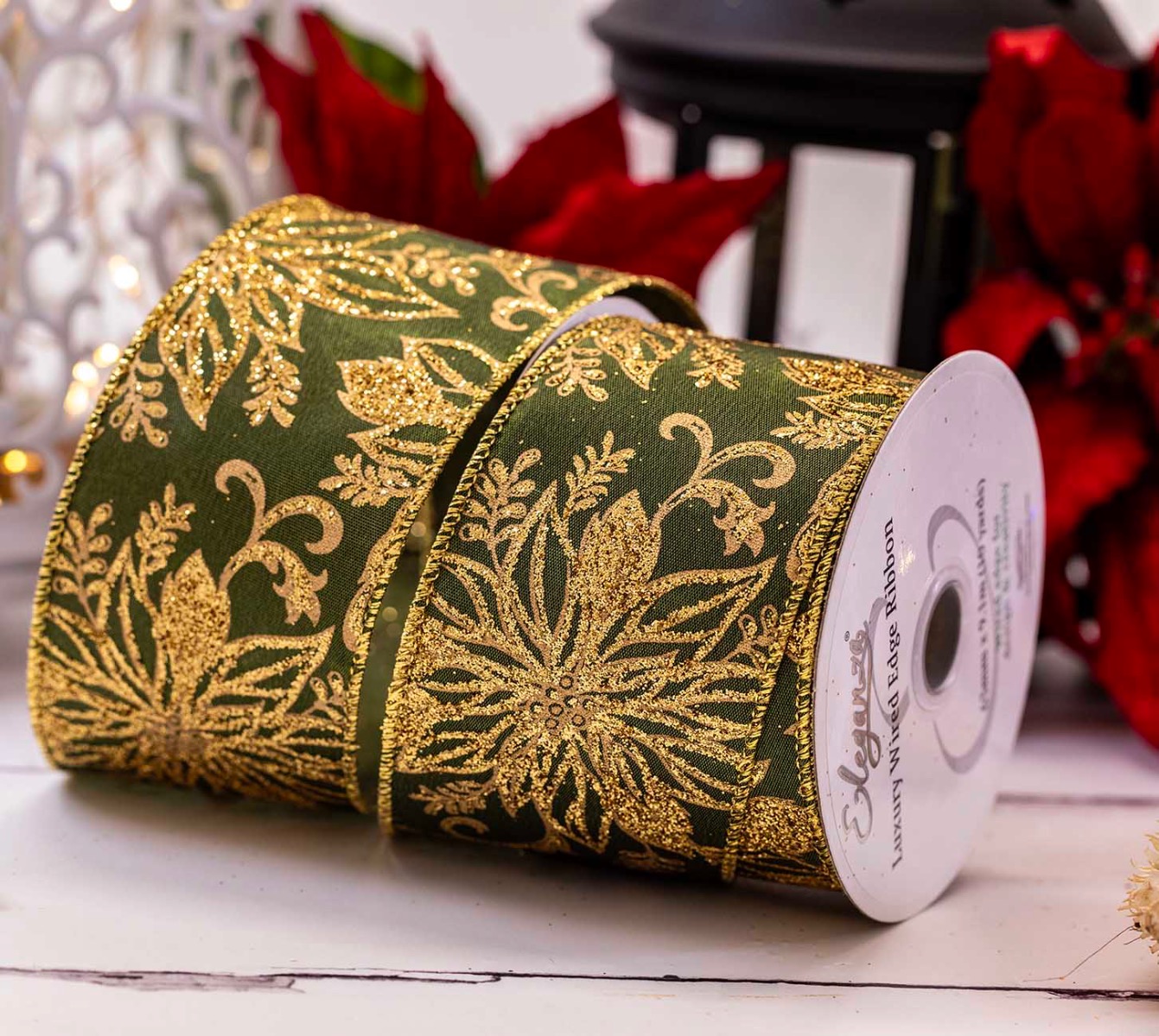 Green & Gold Poinsettia Ribbon